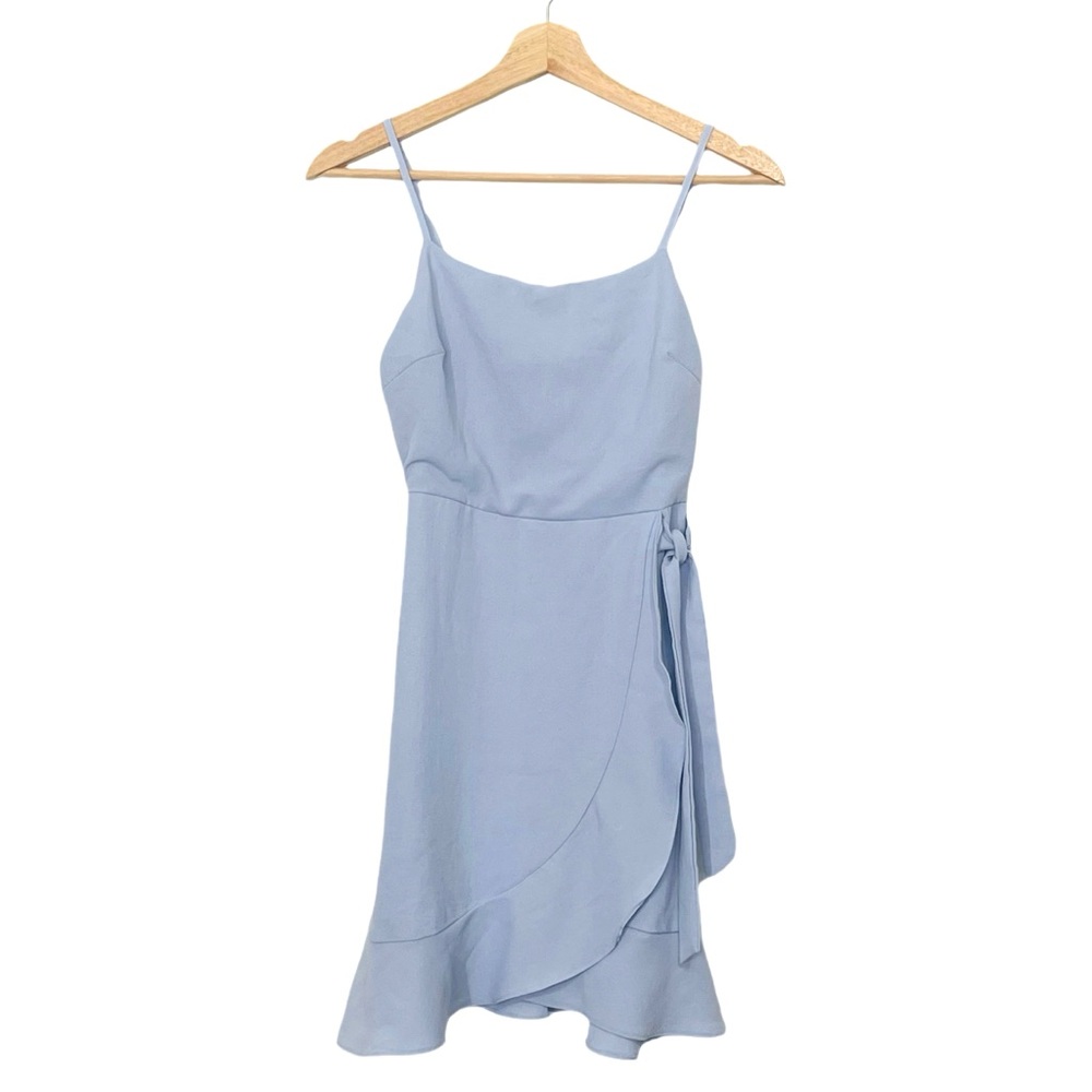 Fika The Brand Light Blue Sleeveless Mini Dress Size XS Ruffle Hem Side Tie